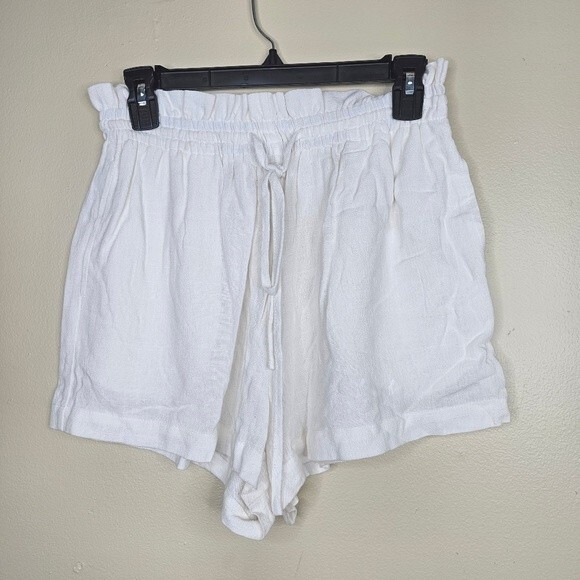 Pants store white paper bag waist with draw string linen blend shorts medium - Picture 1 of 5